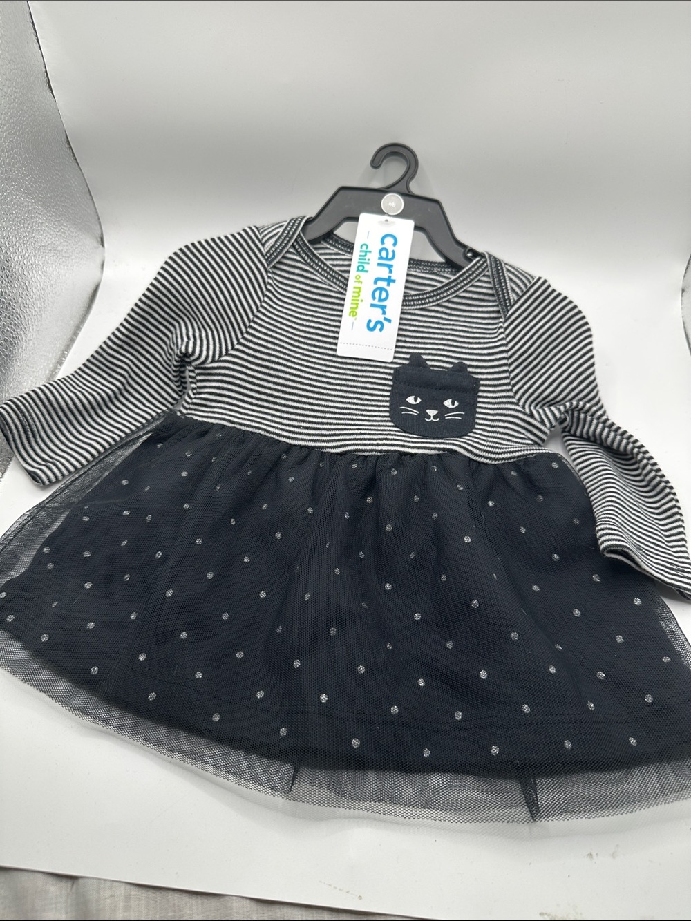 Carter's Black & Gray Striped Cat Tulle Dress size NB